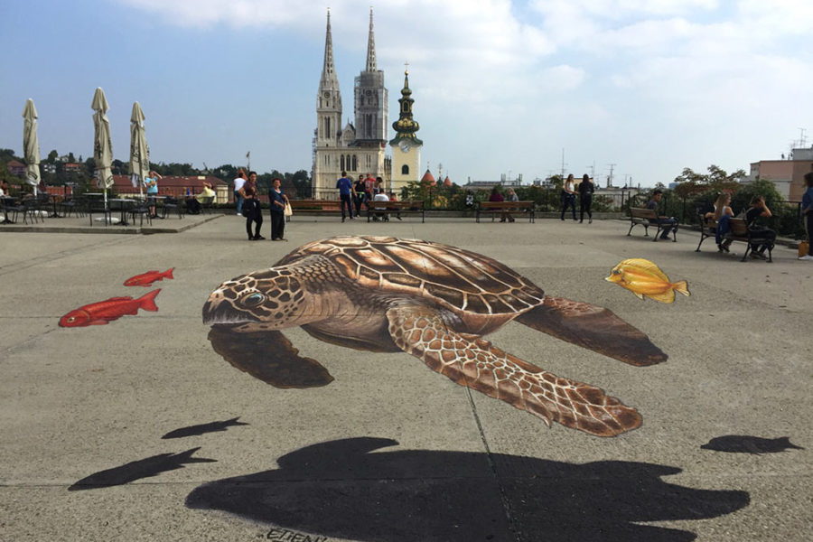 Anamorphose au sol_tortue_zagreb street art_Mural-Studio