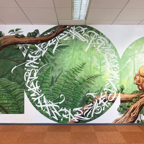 fresque pour bibliothèque universitaire Bulles Mural Studio